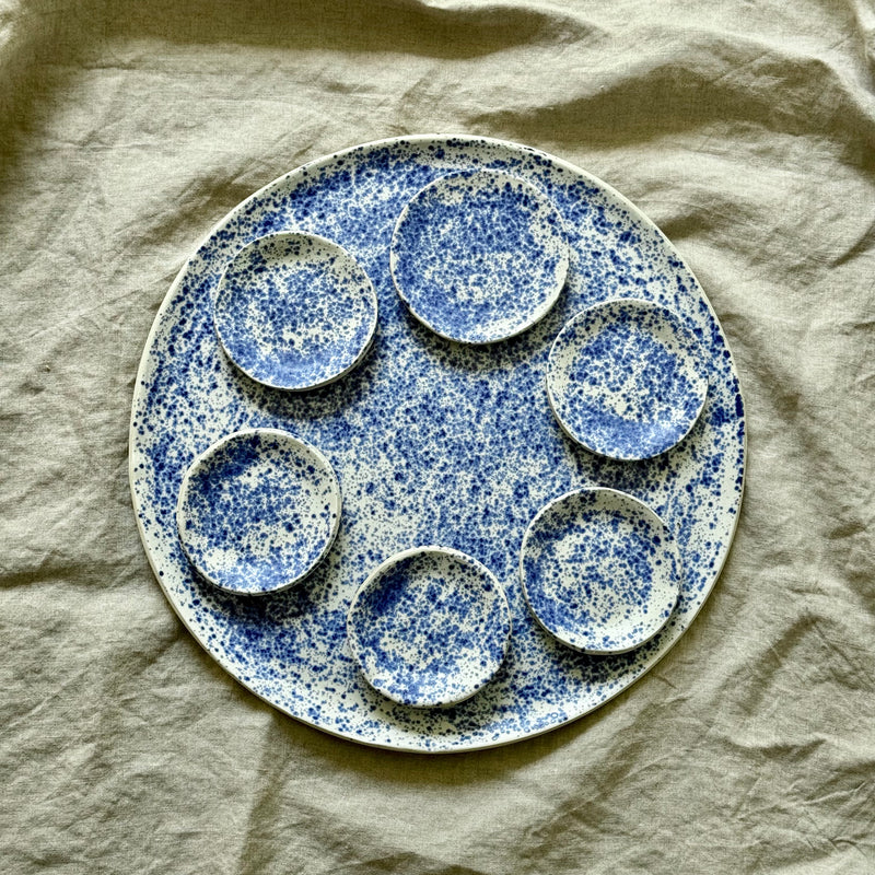 Modern minimalist Passover Platter in expressive blue and white