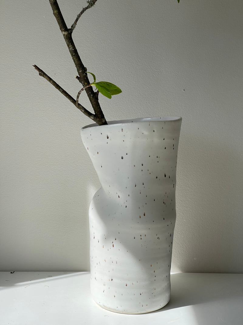 Satin white speckled vase by GOLEM
