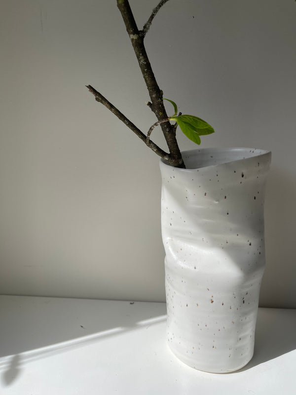 Satin white speckled vase by GOLEM