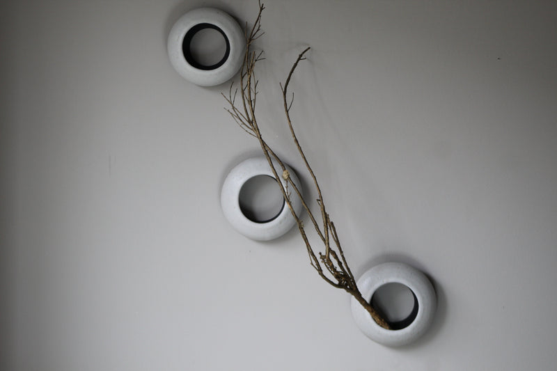 Waxy white small O-planter from black clay by GOLEM no1